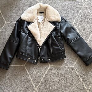 Abercrombie & Fitch Black Leather Jacket with Cream Lining